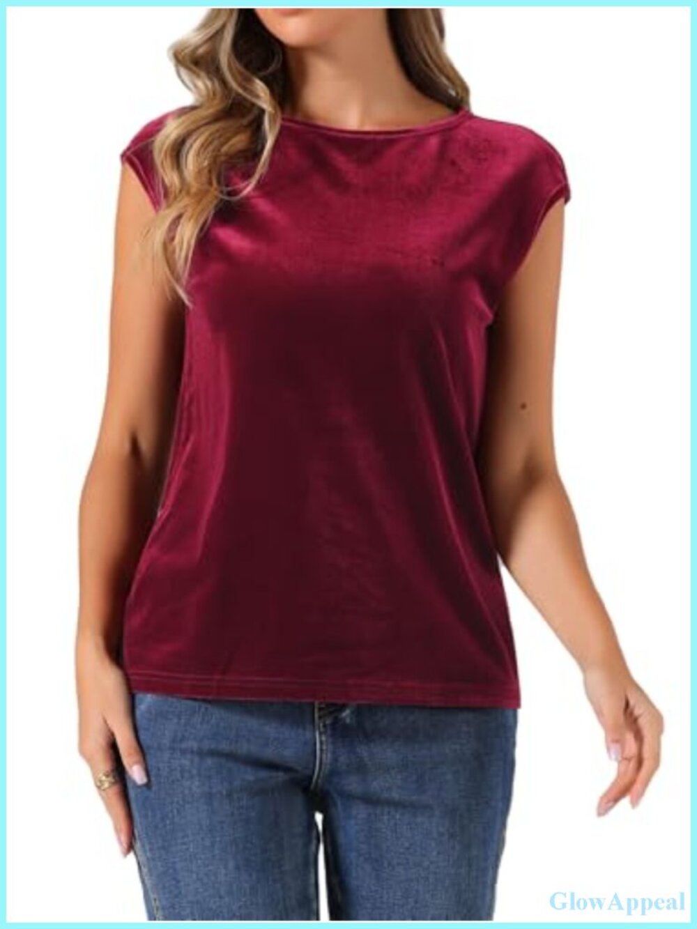 Women Velvet Crew Neck Cap Sleeve Blouse Dressy Evening Party Top